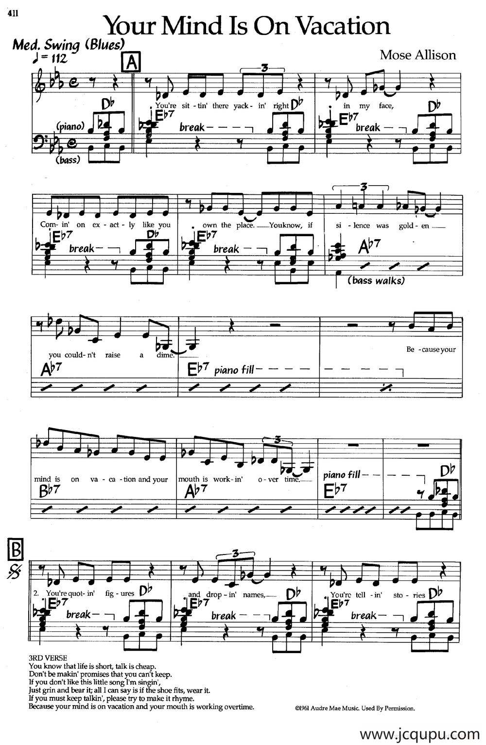 Your Mind On Vacation（爵士钢琴曲）简谱