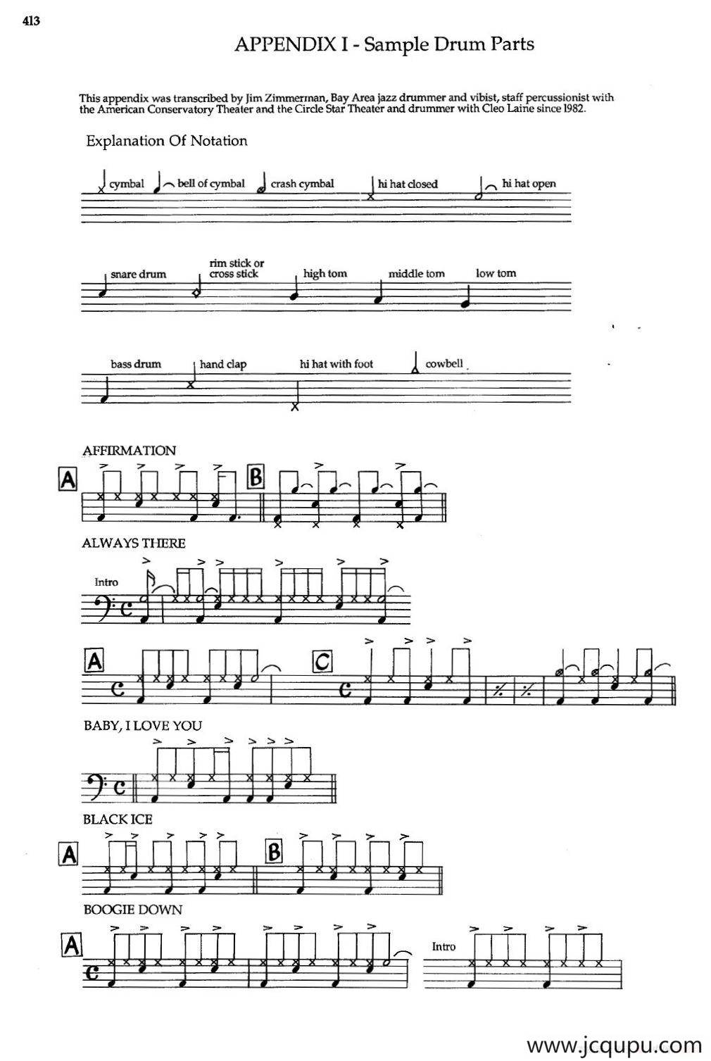 APPENDIXI - sample Drun Parts（爵士钢琴曲）简谱