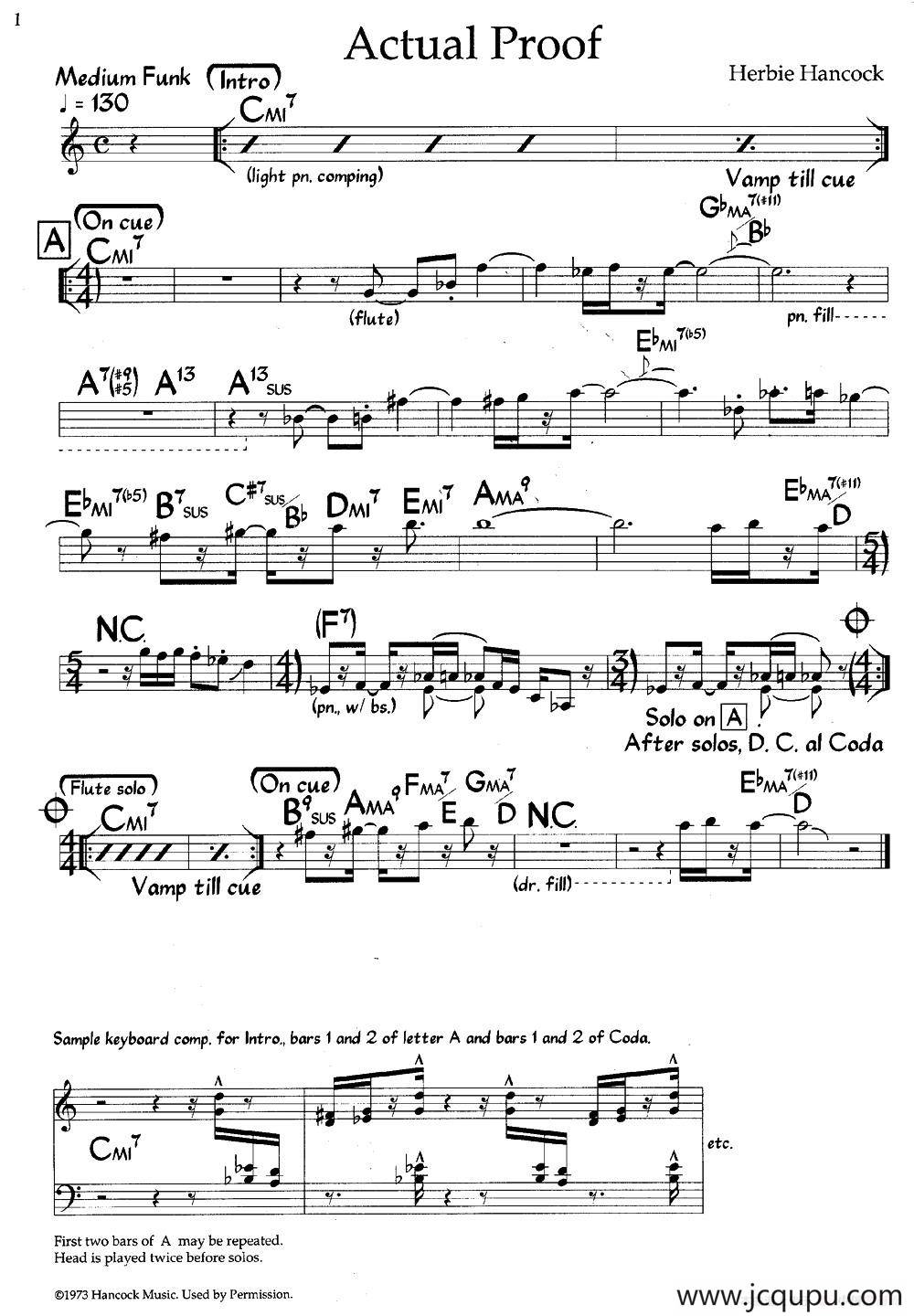 Actual Proof（爵士钢琴曲）简谱