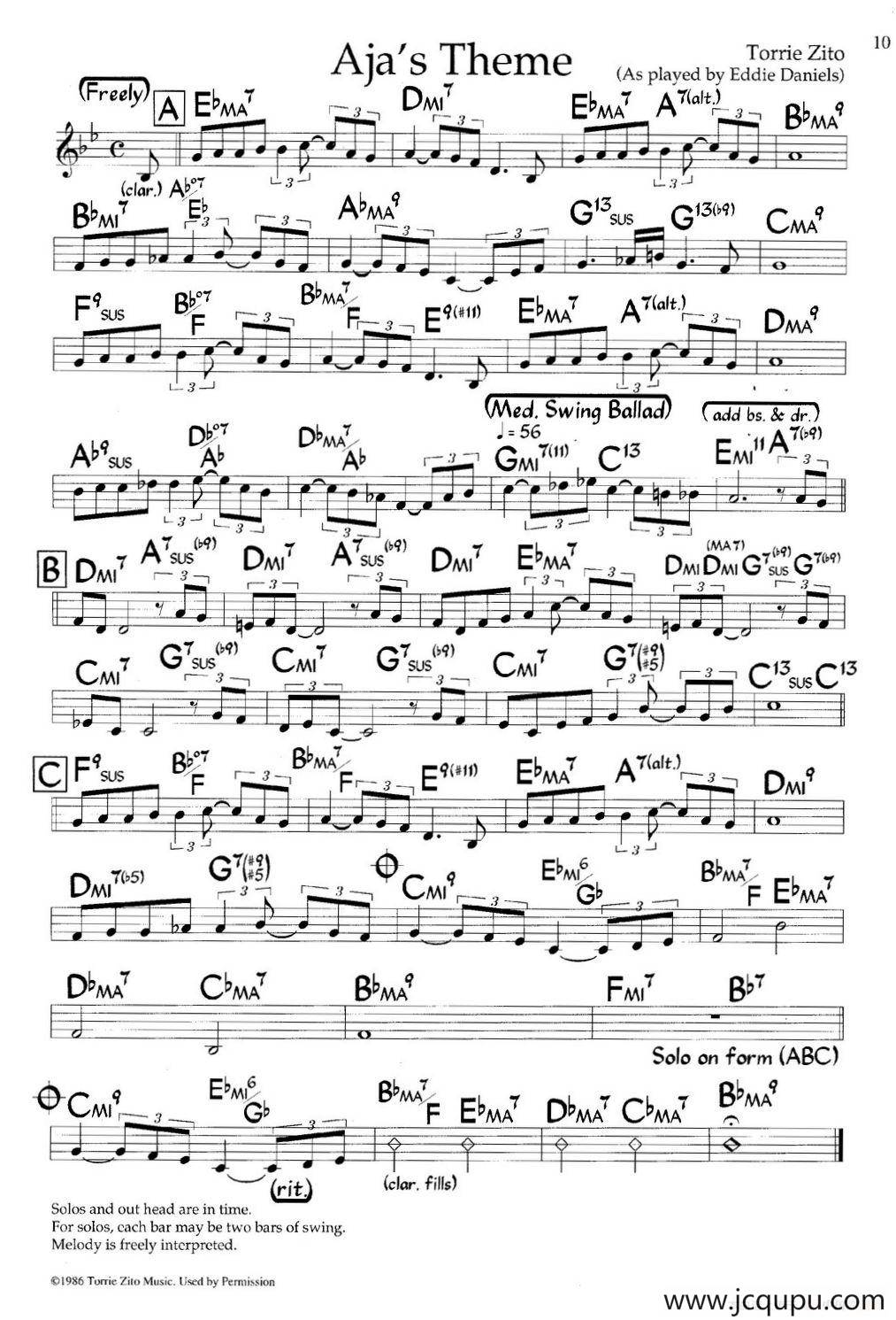 Aja's Theme（爵士钢琴曲）简谱