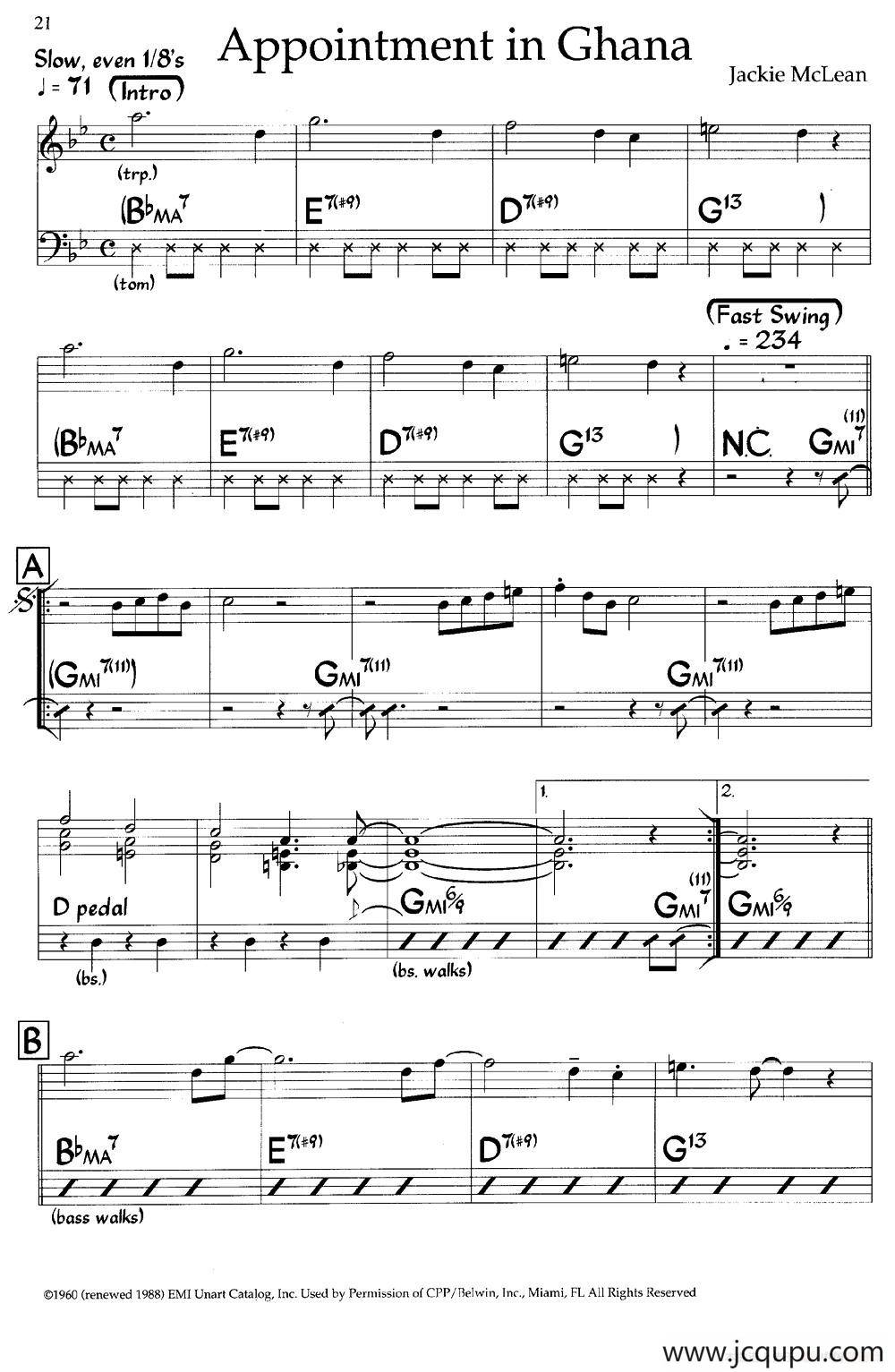 Appointment in Ghana（爵士钢琴曲）简谱
