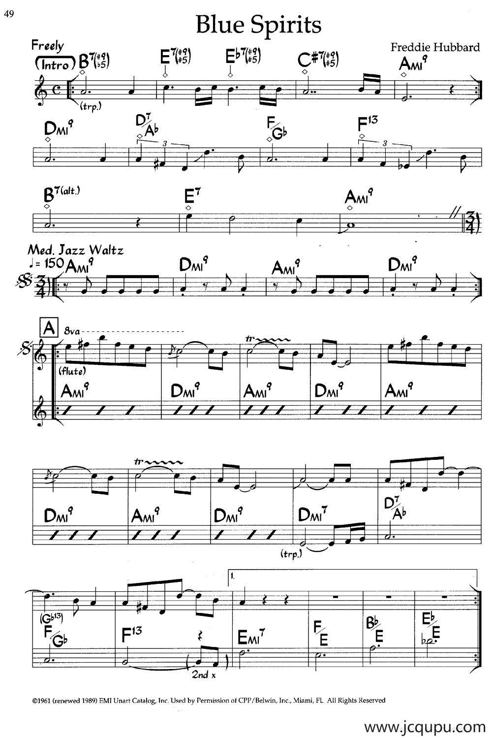 Blue Spirits（爵士钢琴曲）简谱