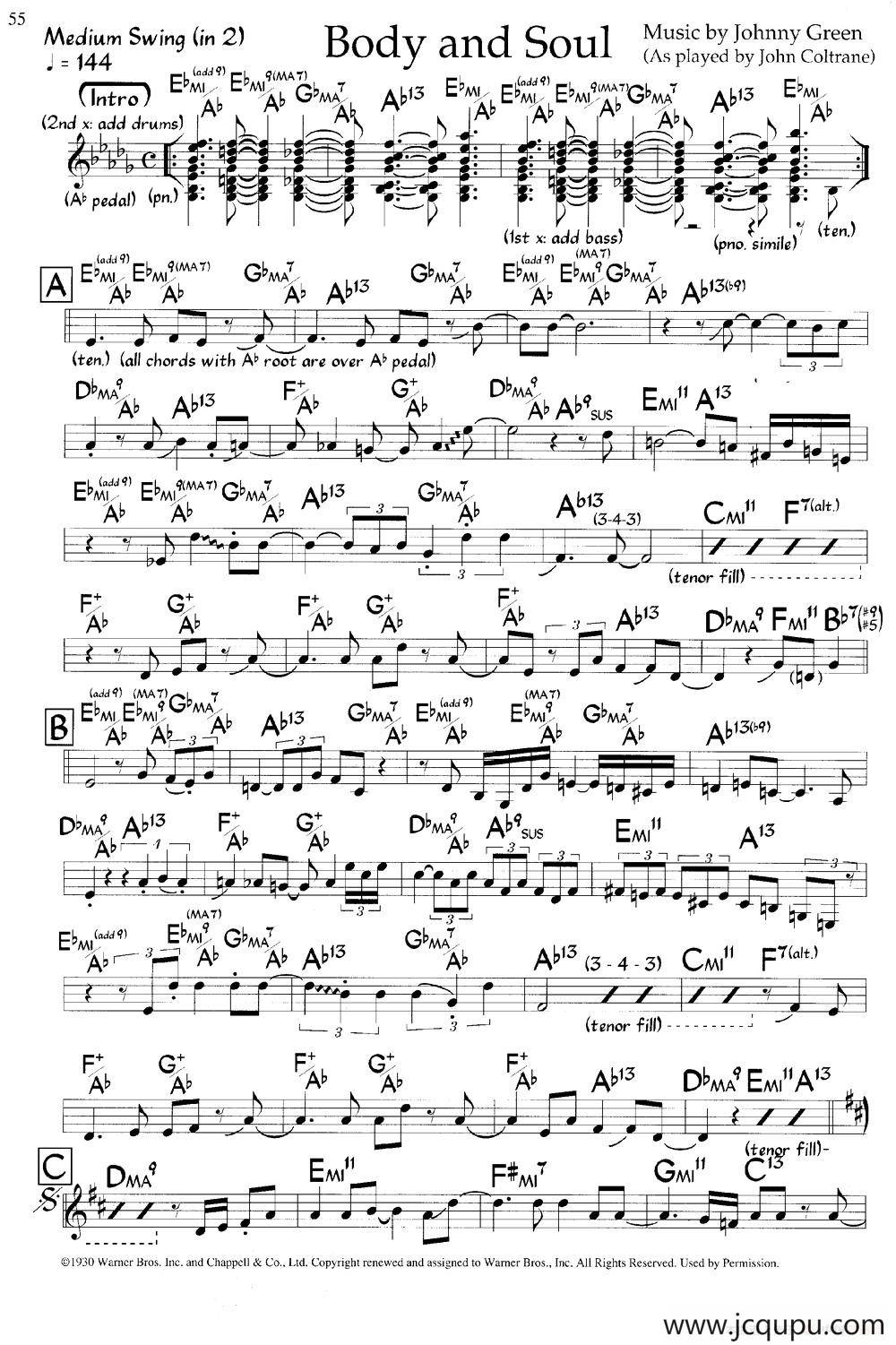 Body and Soul（爵士钢琴曲）简谱