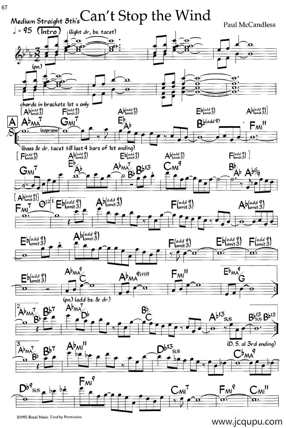 Can't Stop the Wind（爵士钢琴曲）简谱