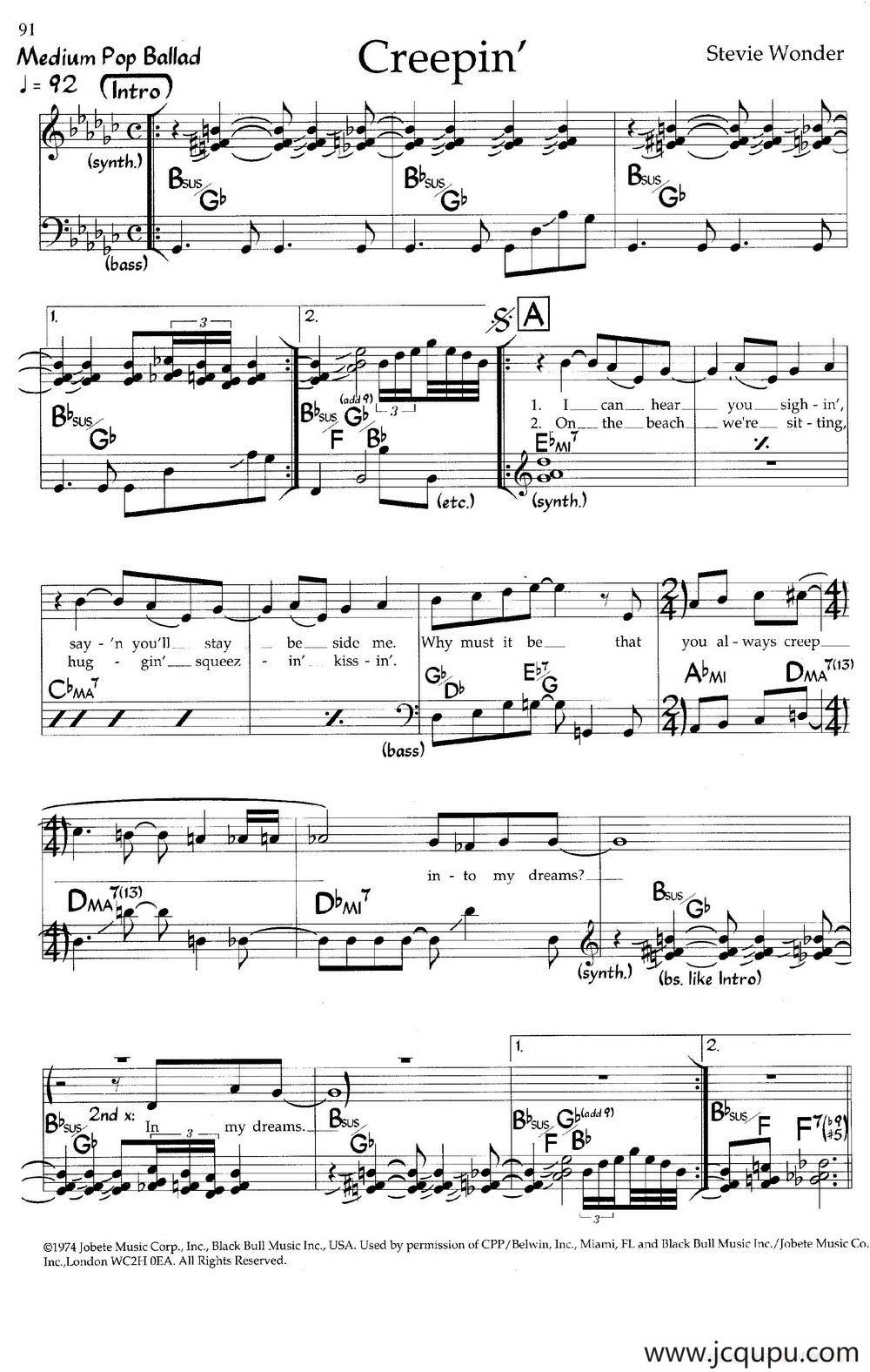 Creepin'（爵士钢琴曲）简谱