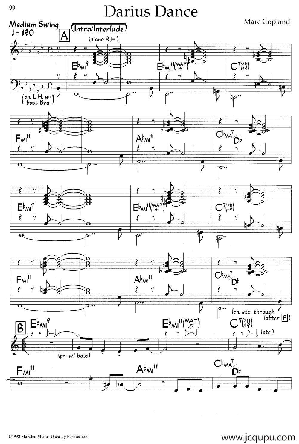 Darius Dance（爵士钢琴曲）简谱