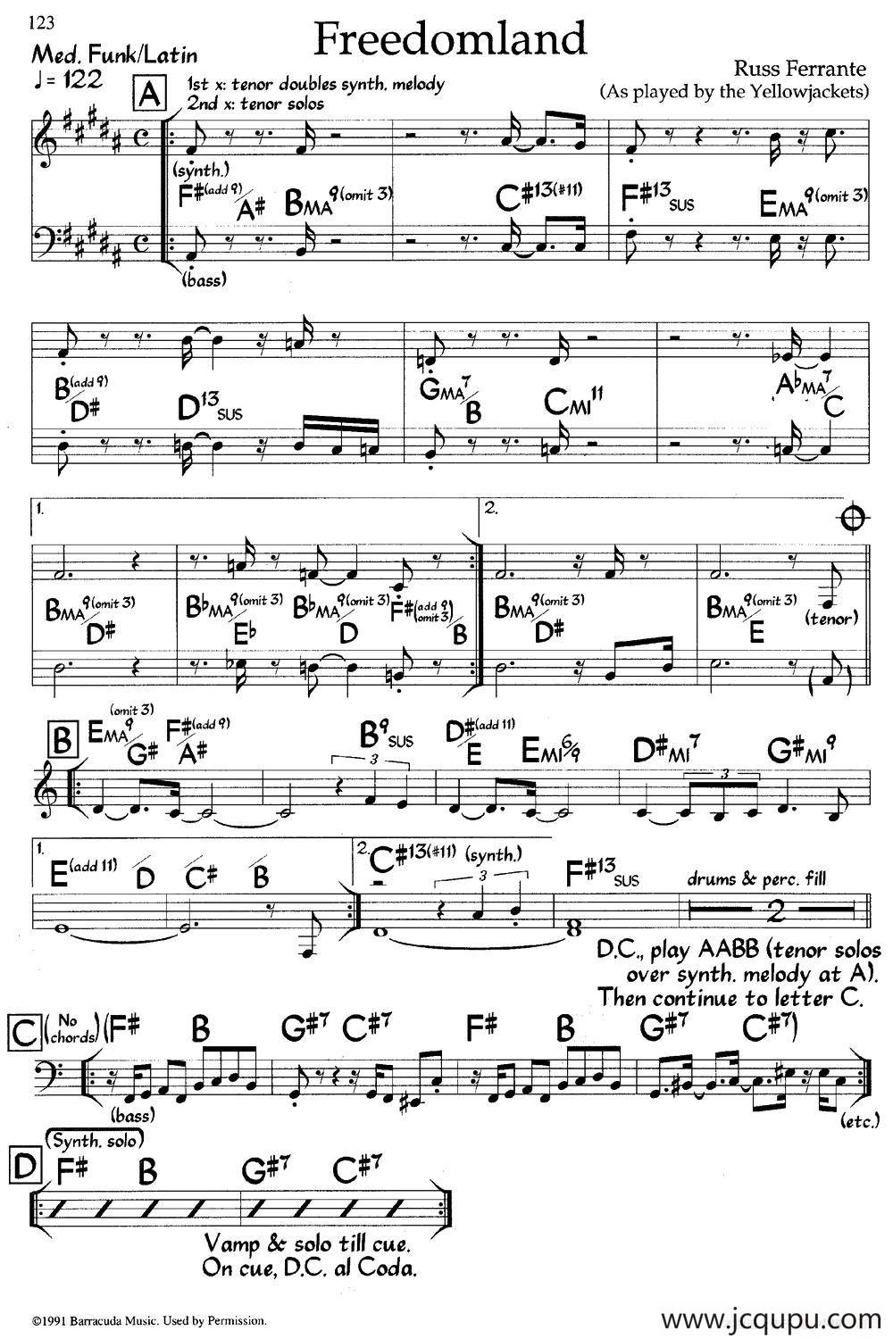 Freedomland（爵士钢琴曲）简谱