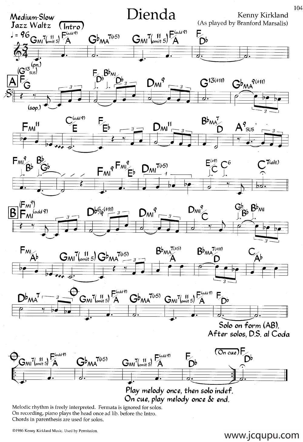 Dienda（爵士钢琴曲）简谱
