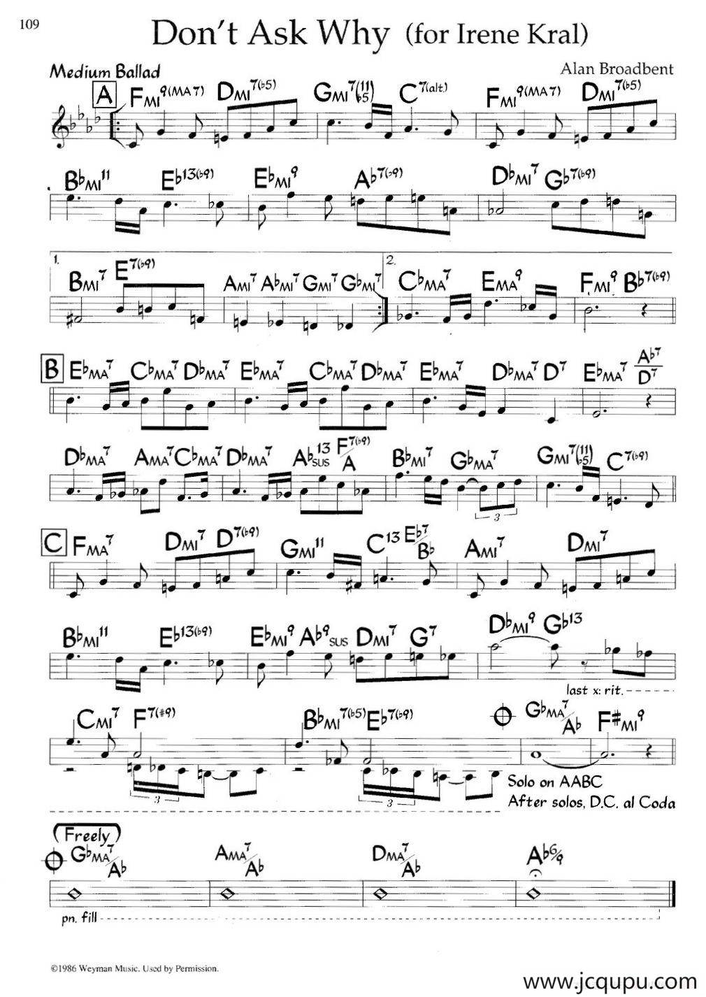 Don't Ask Why（爵士钢琴曲）简谱