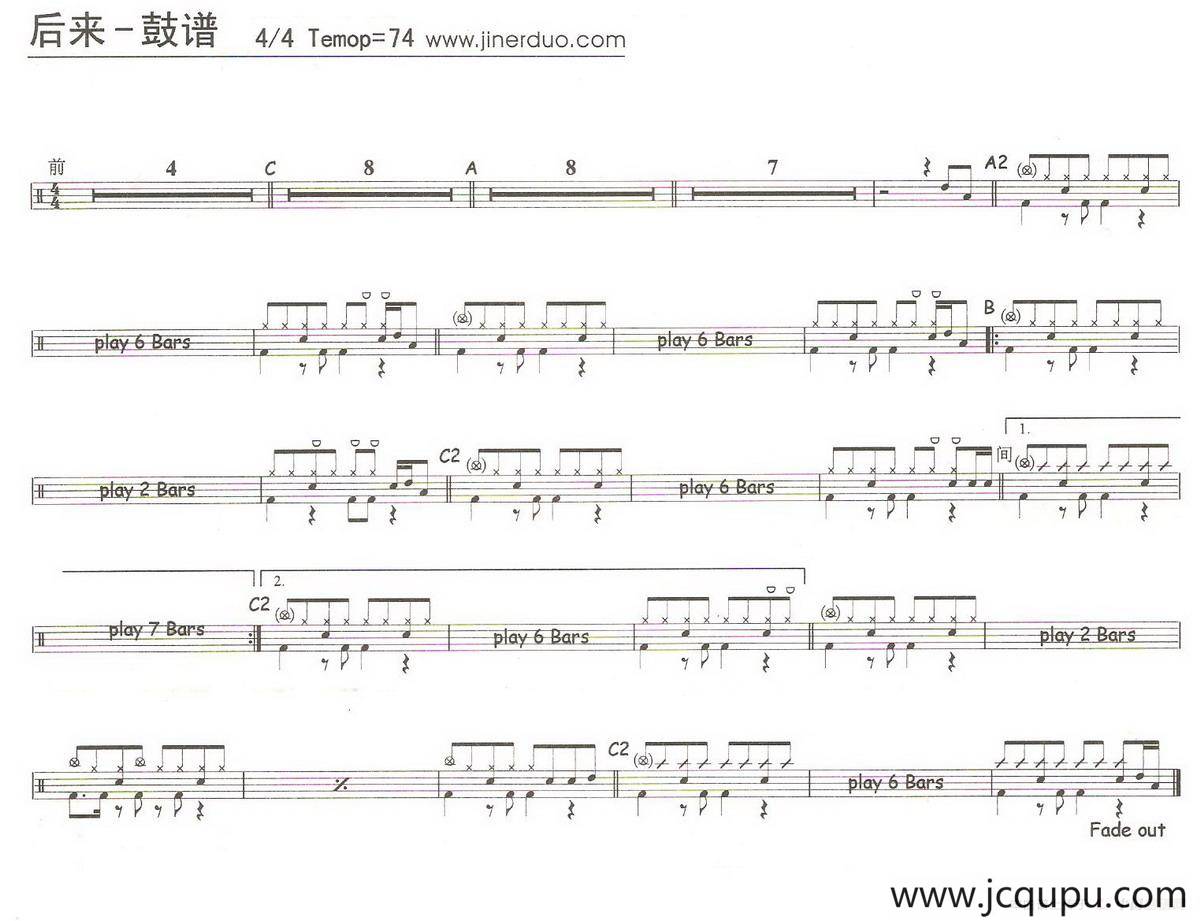 后来（架子鼓谱）简谱