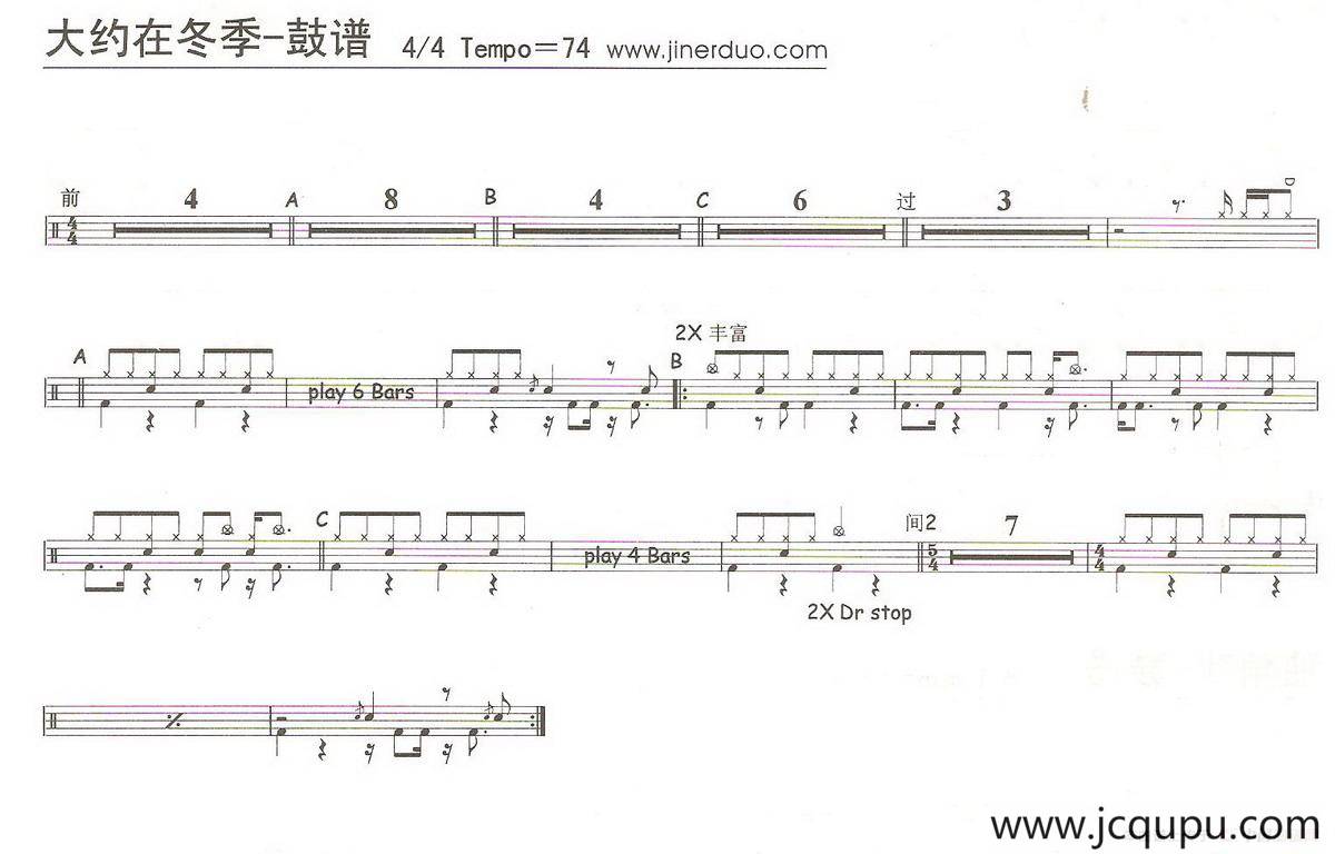大约在冬季（架子鼓谱）简谱