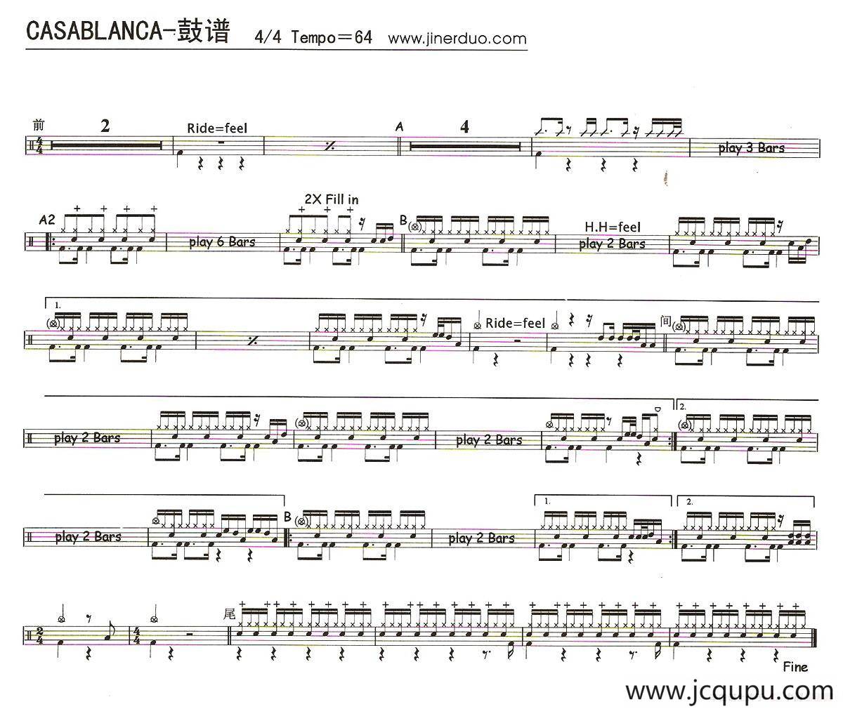 Casablanca（架子鼓谱）简谱