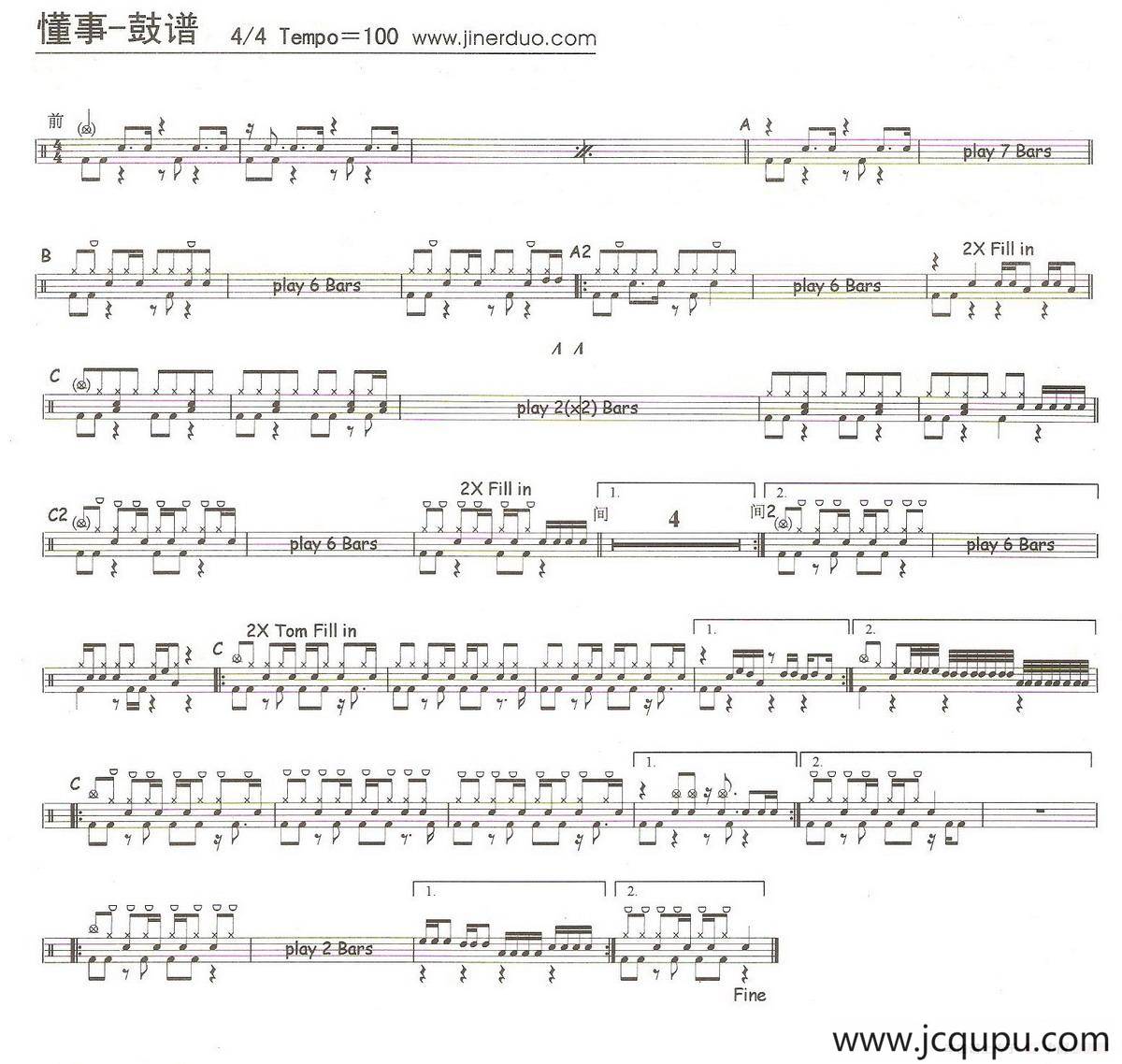 懂事（架子鼓谱）简谱