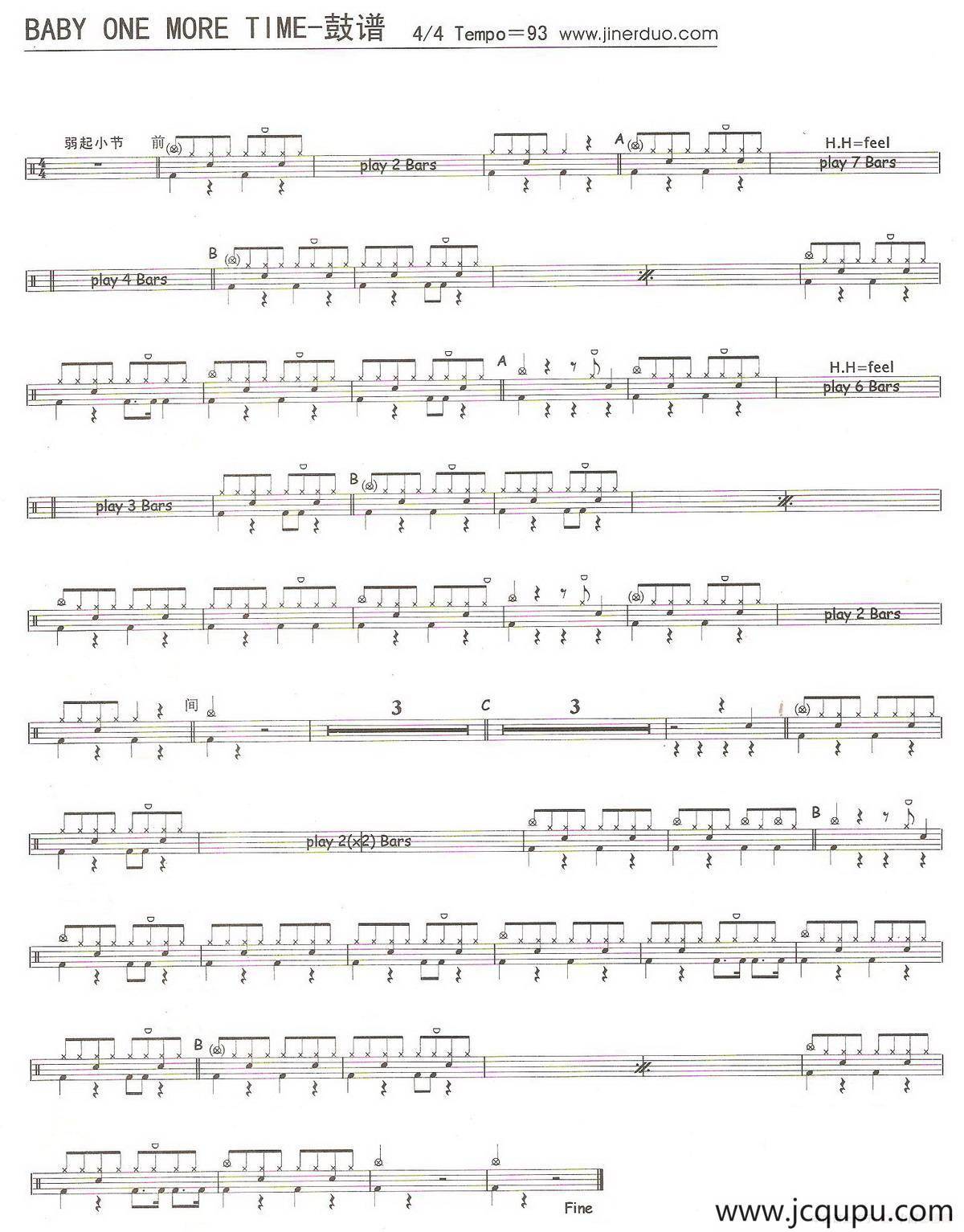 Baby One MoreTtime（架子鼓谱）简谱