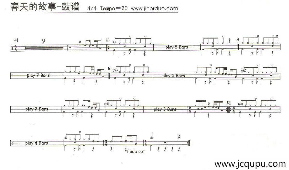 春天的故事（架子鼓谱）简谱