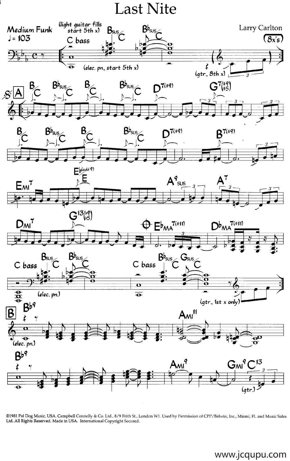 Last Nite（爵士钢琴曲）简谱