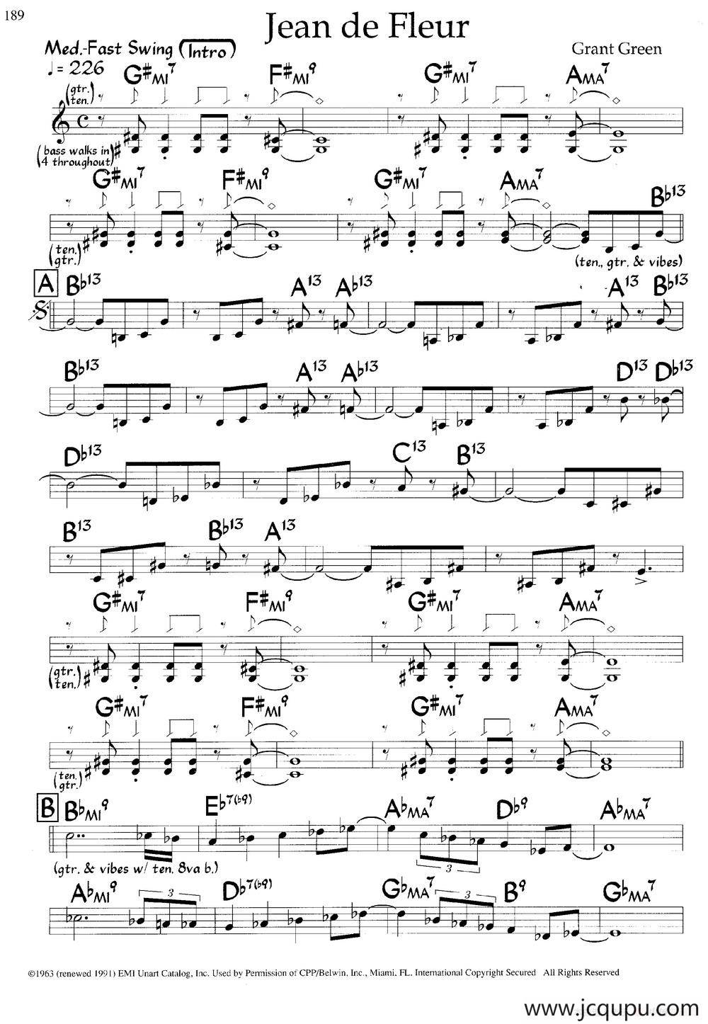 Jean de Fleur（爵士钢琴曲）简谱