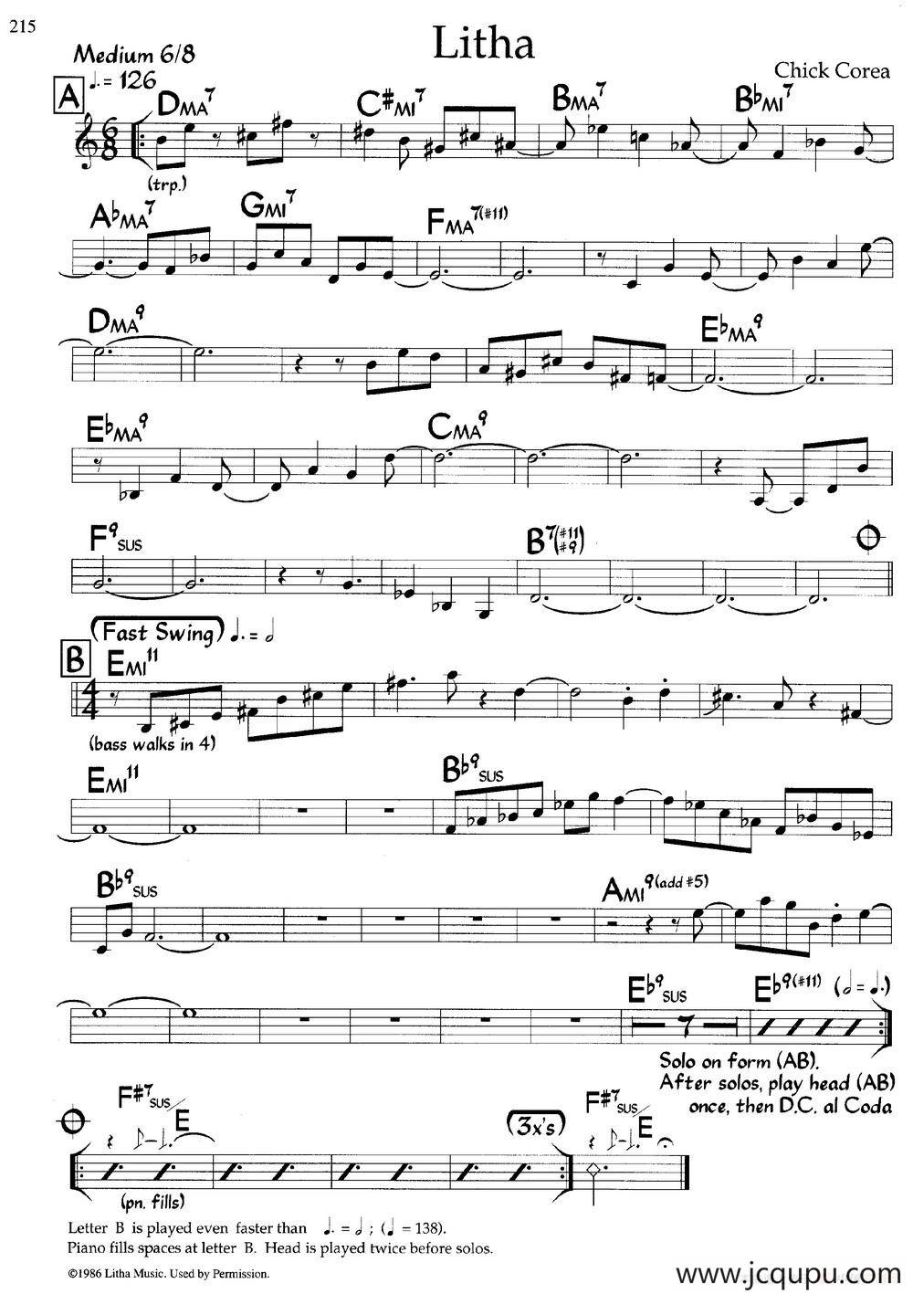 Litha（爵士钢琴曲）简谱