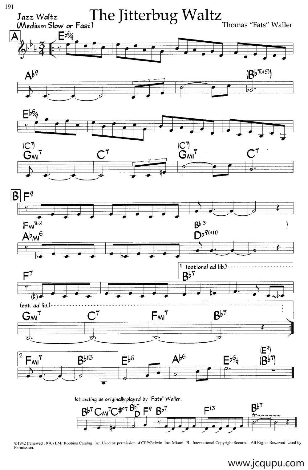The Jitterbug Waltz（爵士钢琴曲）简谱