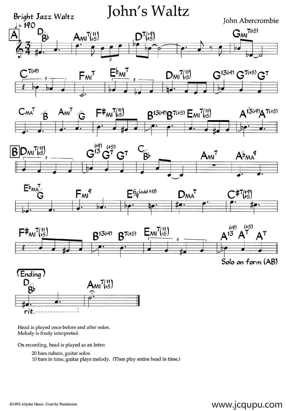 John's Waltz（爵士钢琴曲）简谱