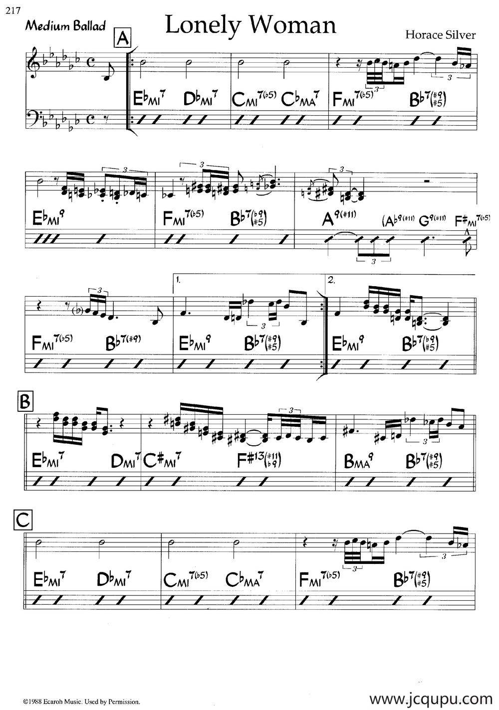 Lonely Woman（爵士钢琴曲）简谱