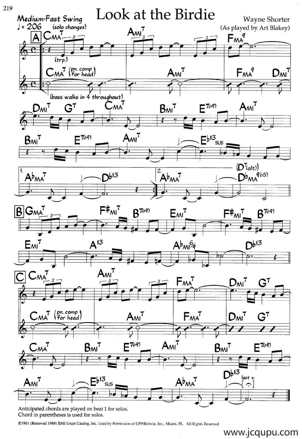 Look at the Birdie（爵士钢琴曲）简谱