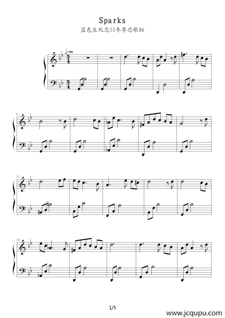 Sparks（《蓝色生死恋》插曲）简谱