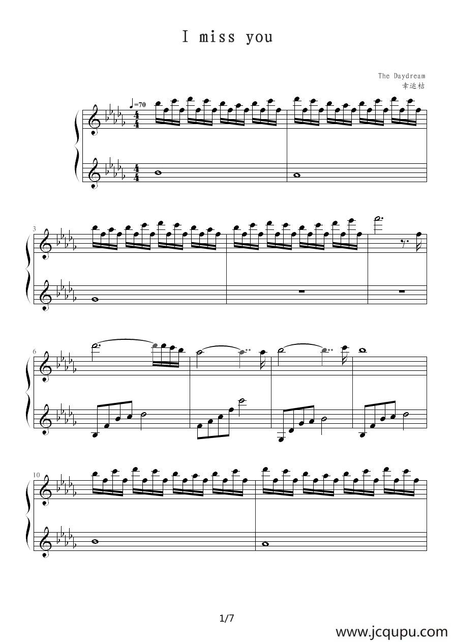 I miss you（幸运桔制谱版）简谱