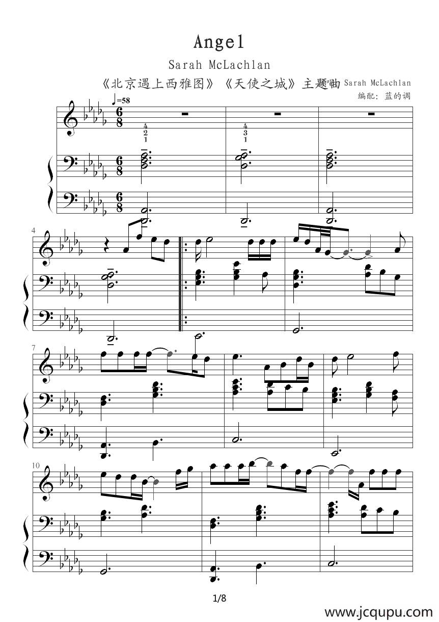 Angel（《北京遇上西雅图》《天使之城》主题曲）简谱