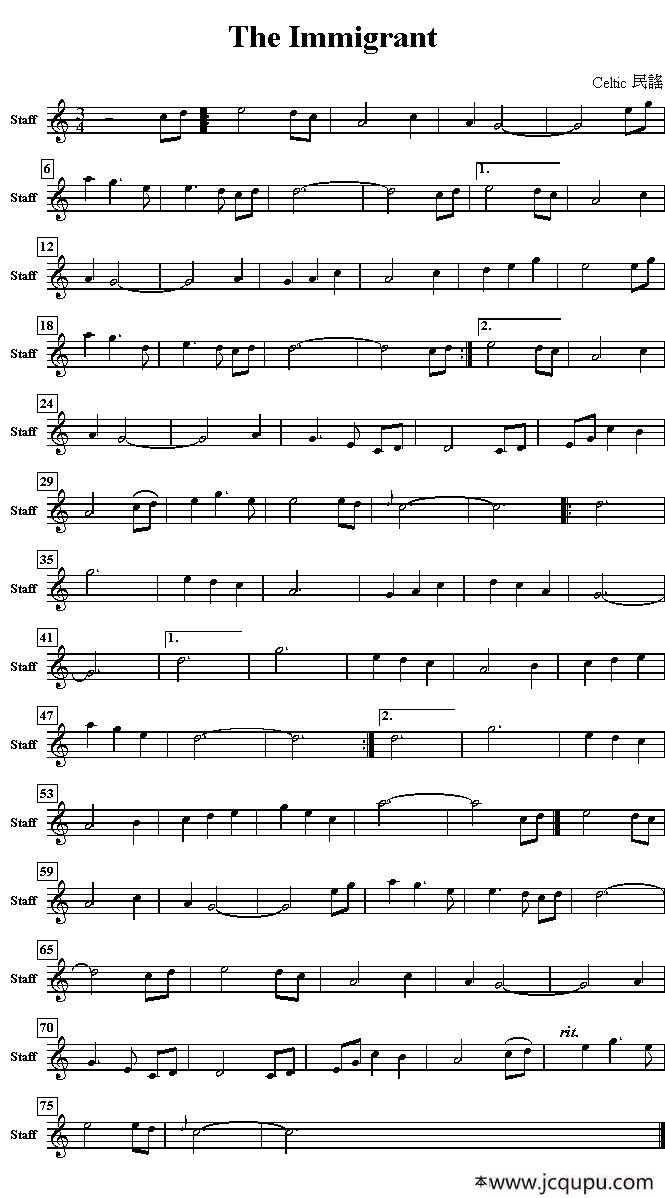 The Immigrant（移民）（哨笛）简谱