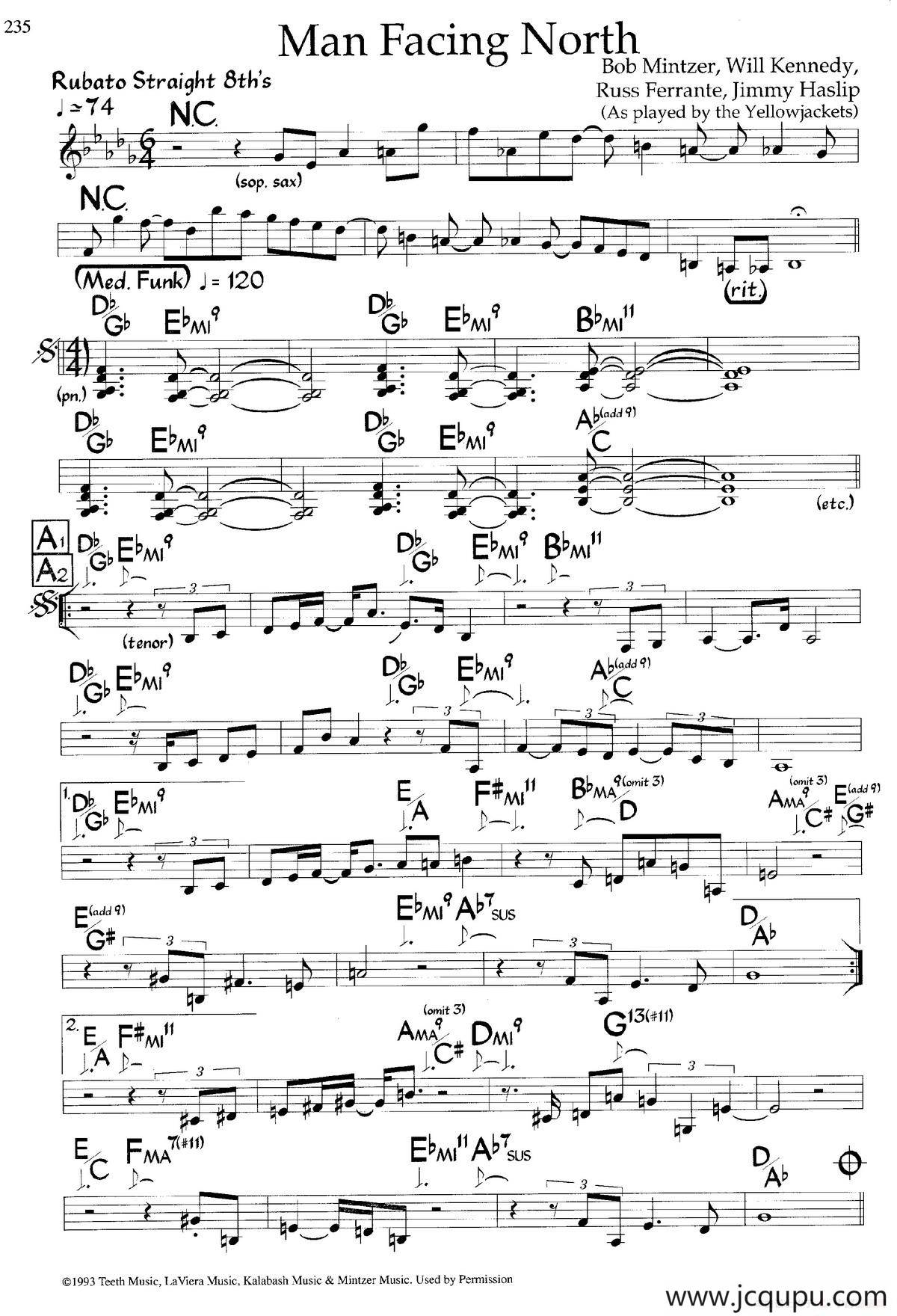 Man Facing North（爵士钢琴曲）简谱