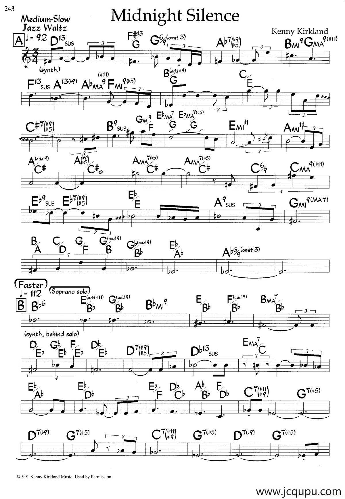 Midnidht Silense（爵士钢琴曲）简谱