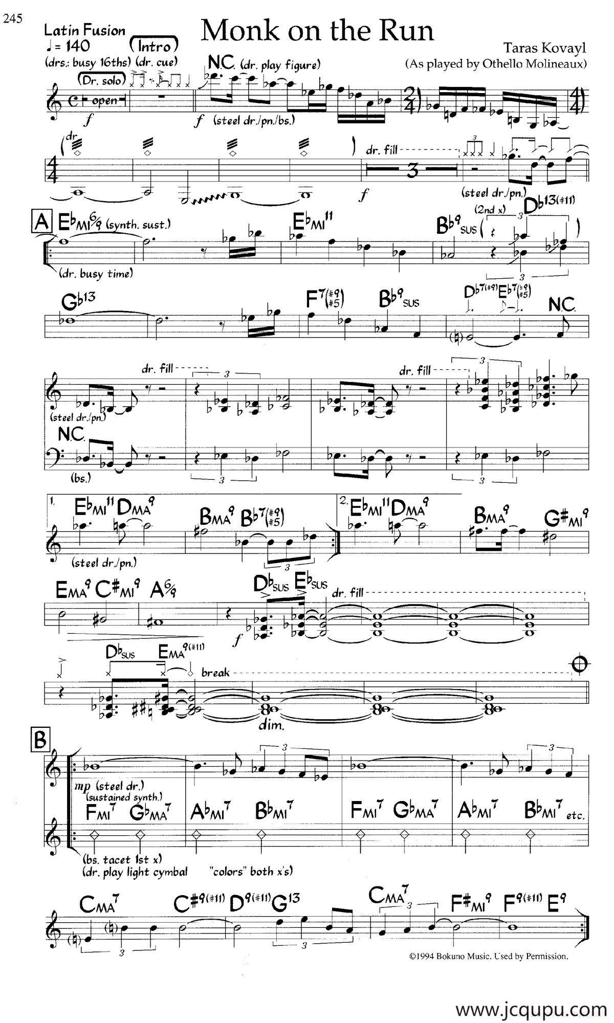 Monk on the Run（爵士钢琴曲）简谱