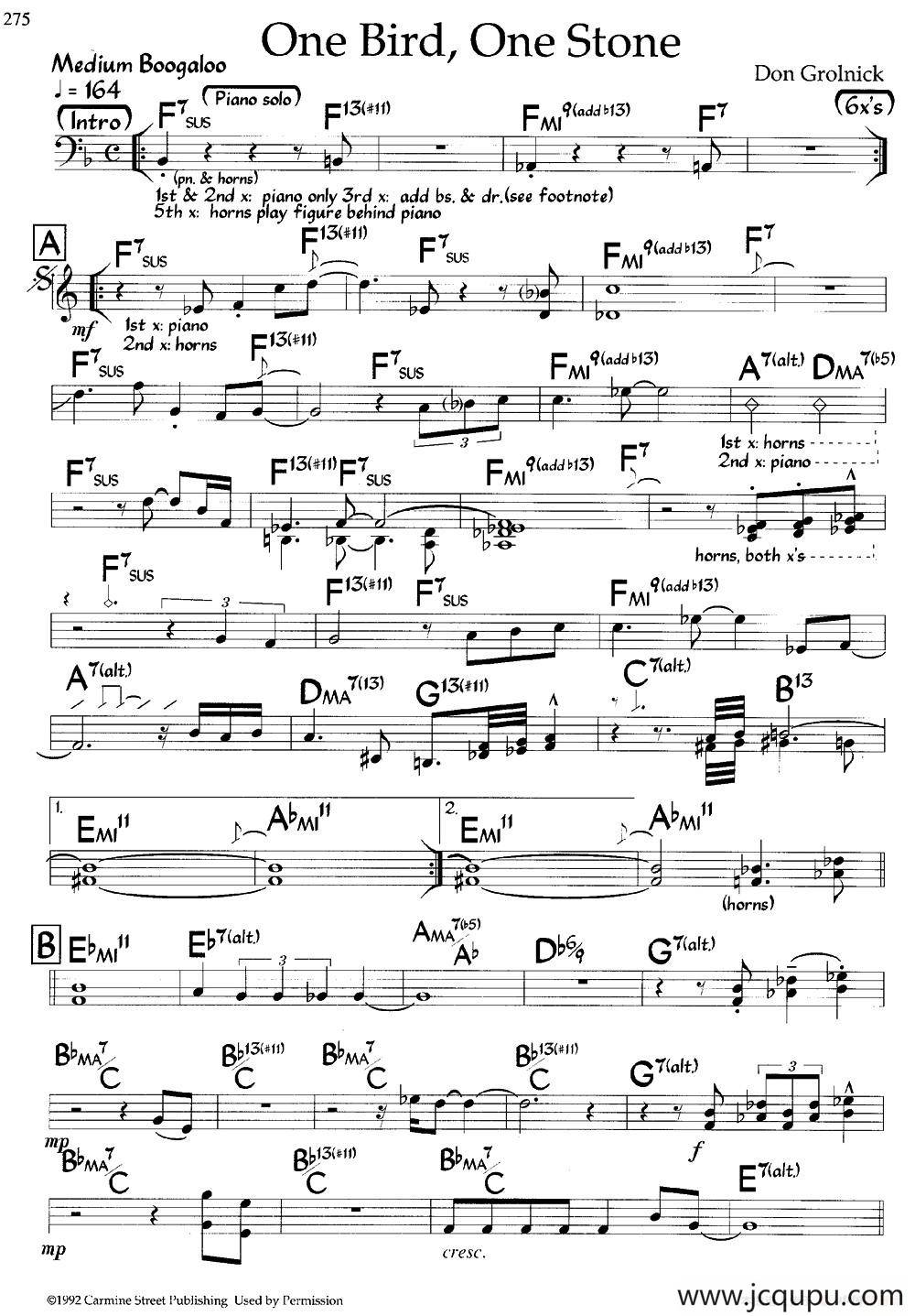 One Bird,One Stone（爵士钢琴曲）简谱