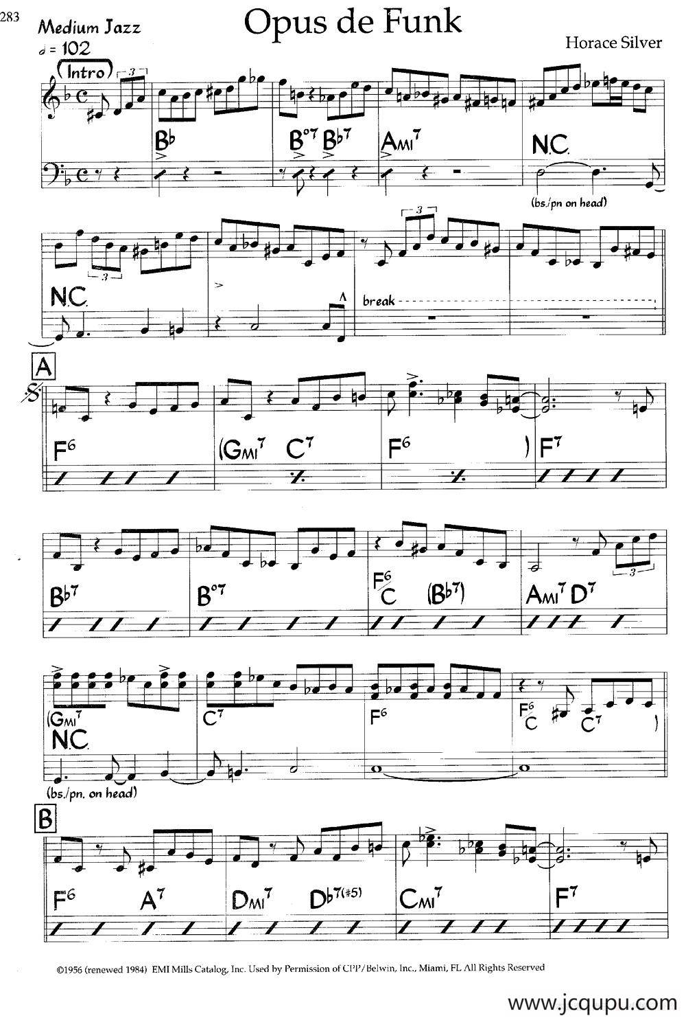 Opus de Funk（爵士钢琴曲）简谱