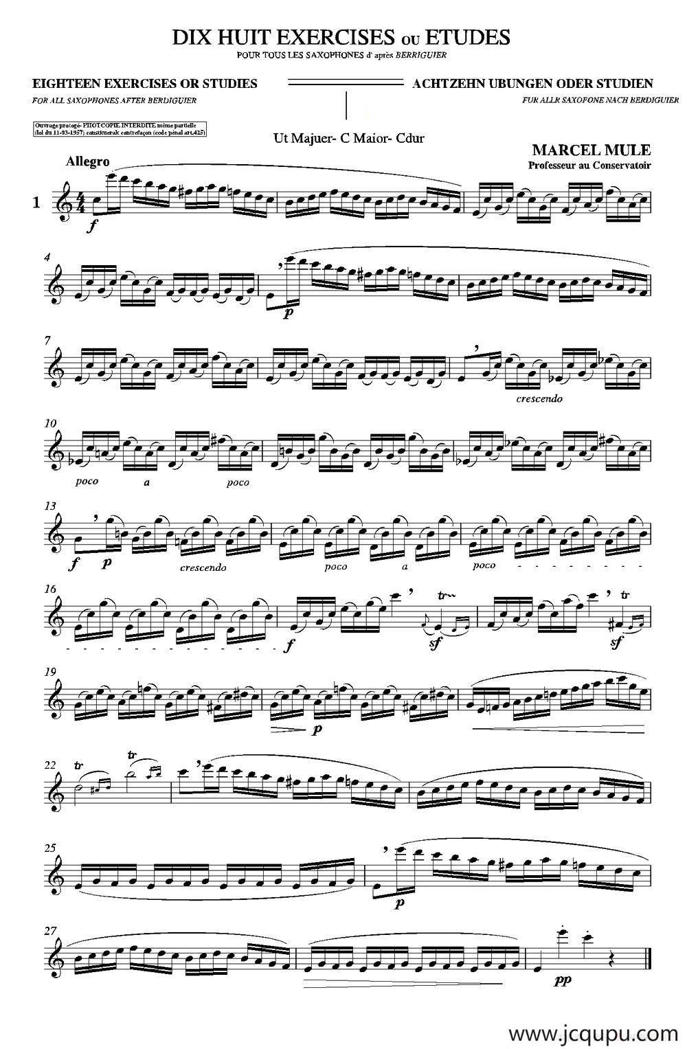 18 Exercicios ou Estudos de Marcel Mule - Enelruy Lira（马瑟·穆勒18首练习曲—1）简谱