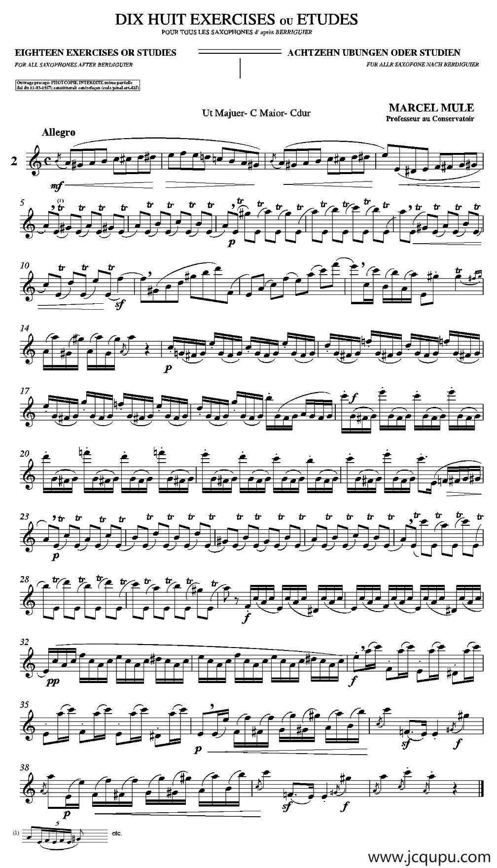 18 Exercicios ou Estudos de Marcel Mule - Enelruy Lira（马瑟·穆勒18首练习曲—2）简谱