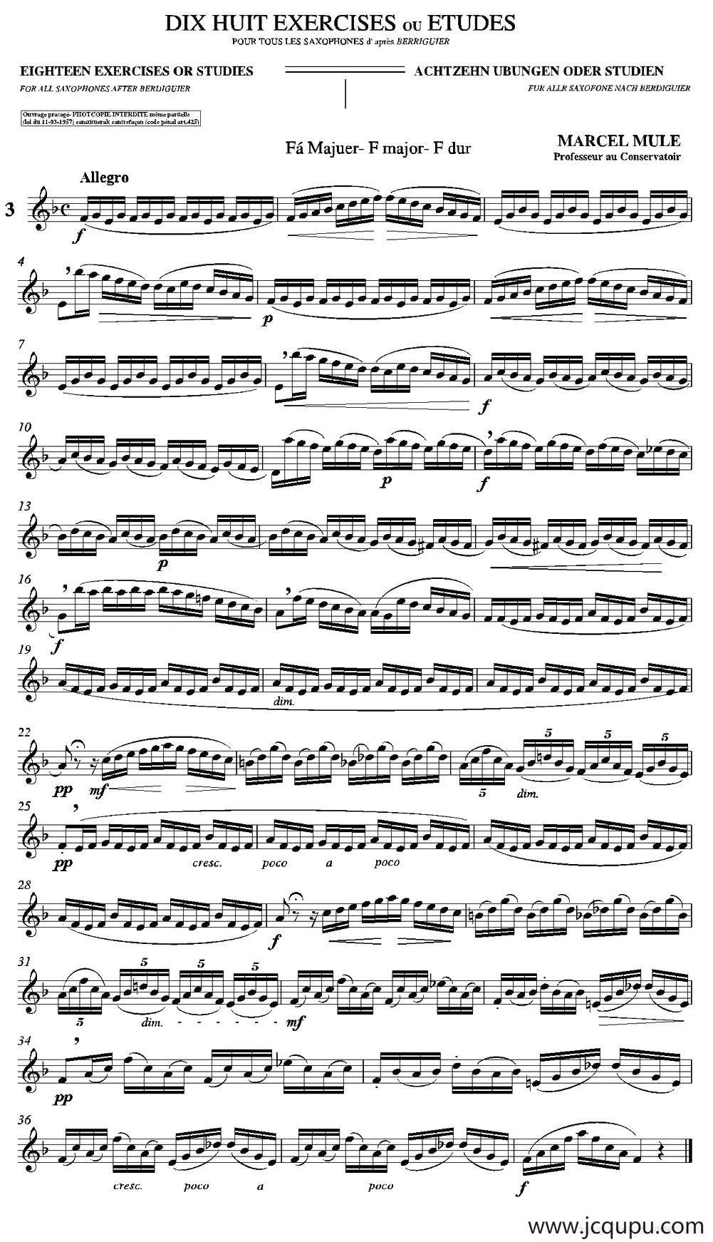 18 Exercicios ou Estudos de Marcel Mule - Enelruy Lira（马瑟·穆勒18首练习曲—3）简谱