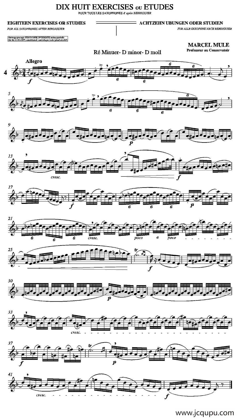 18 Exercicios ou Estudos de Marcel Mule - Enelruy Lira（马瑟·穆勒18首练习曲—4）简谱