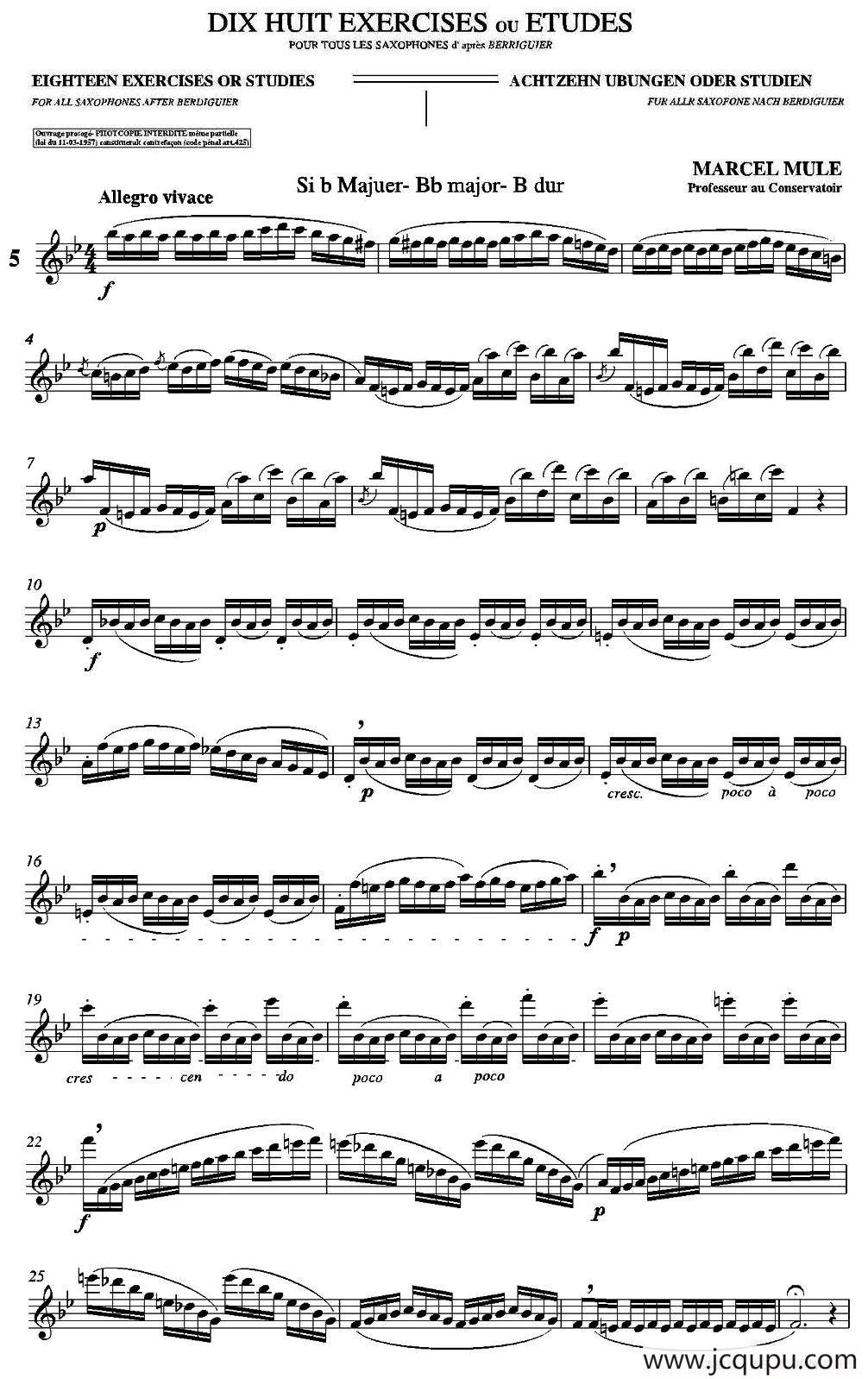 18 Exercicios ou Estudos de Marcel Mule - Enelruy Lira（马瑟·穆勒18首练习曲—5）简谱