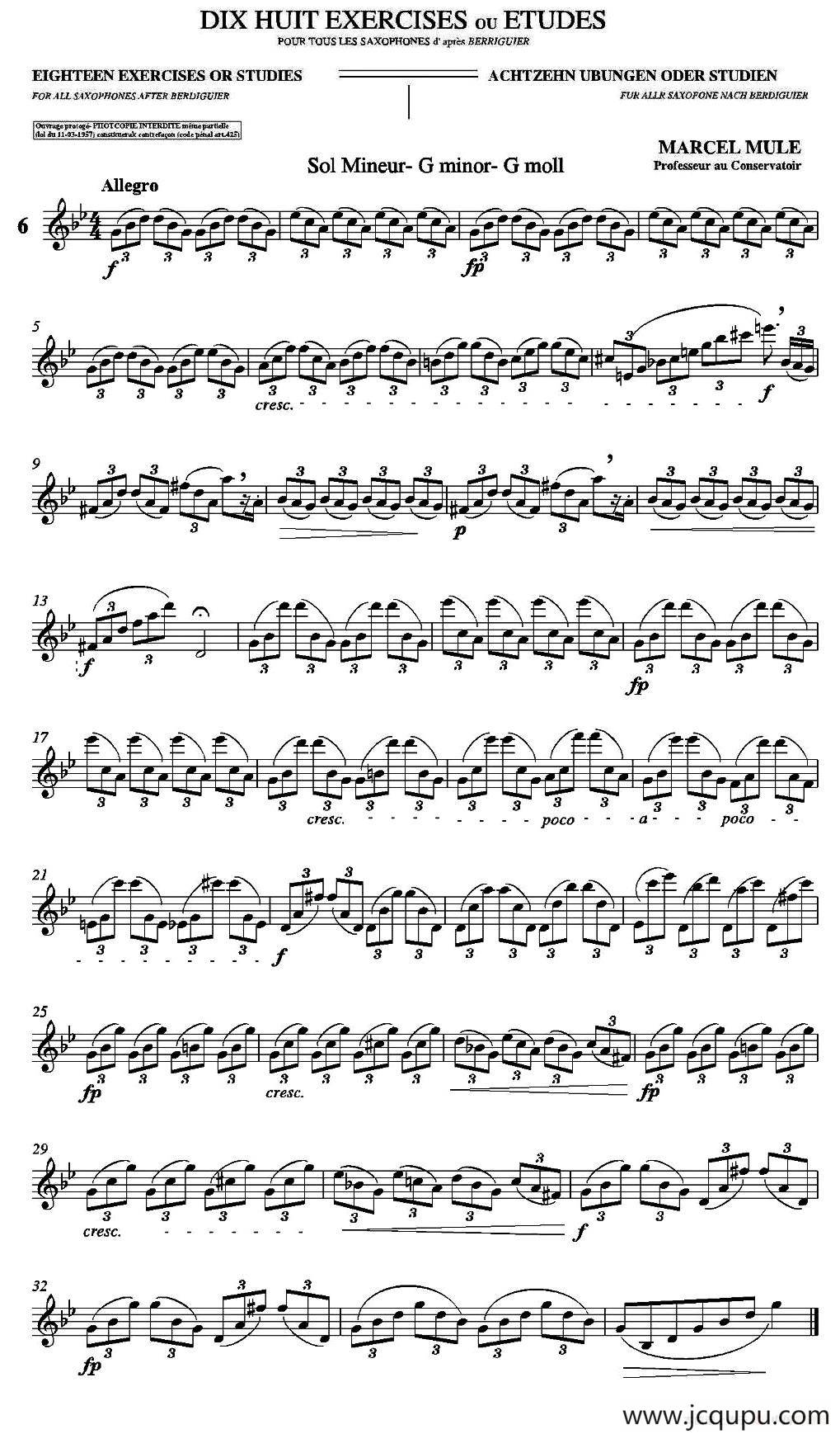 18 Exercicios ou Estudos de Marcel Mule - Enelruy Lira（马瑟·穆勒18首练习曲—6）简谱