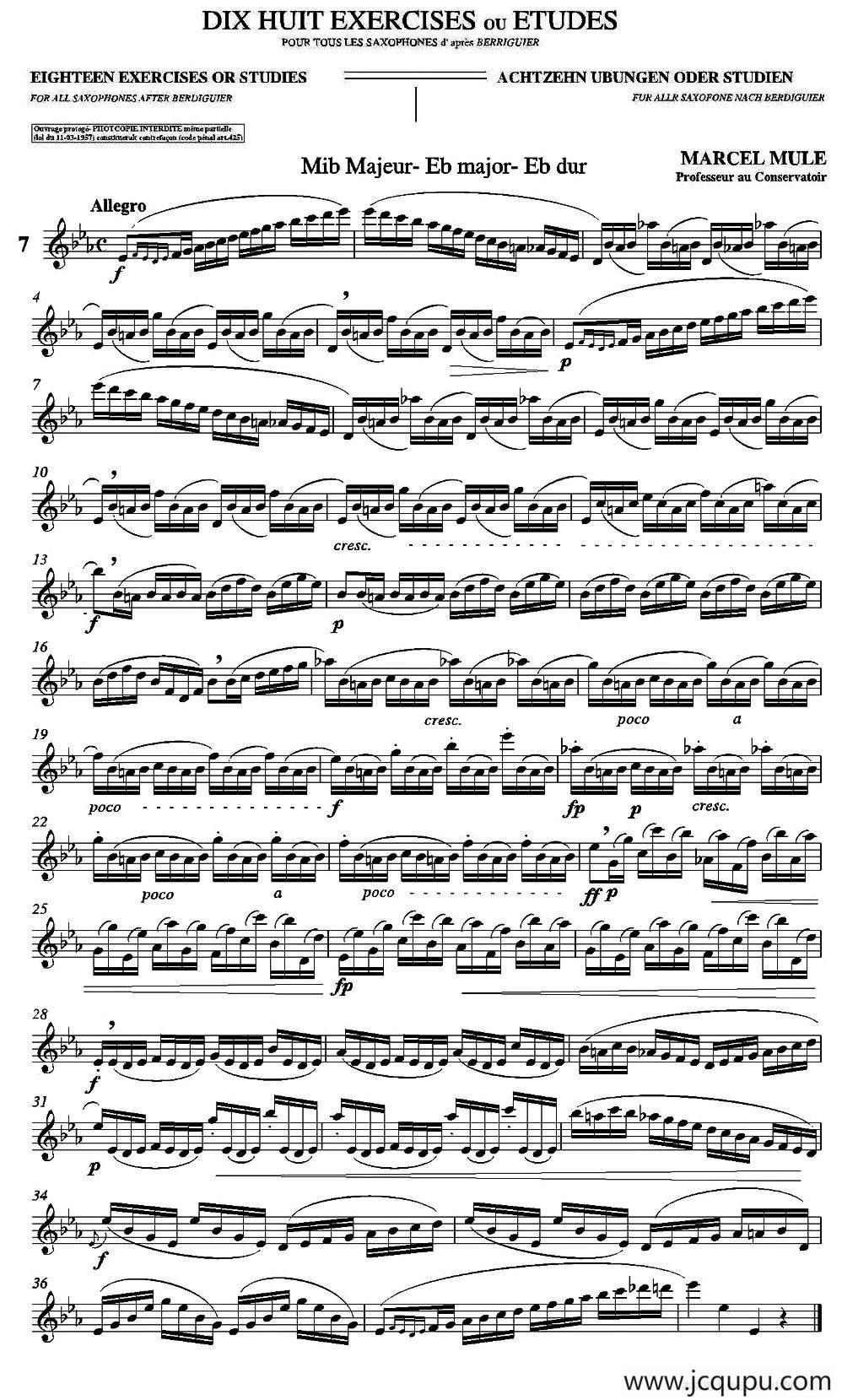 18 Exercicios ou Estudos de Marcel Mule - Enelruy Lira（马瑟·穆勒18首练习曲—7）简谱