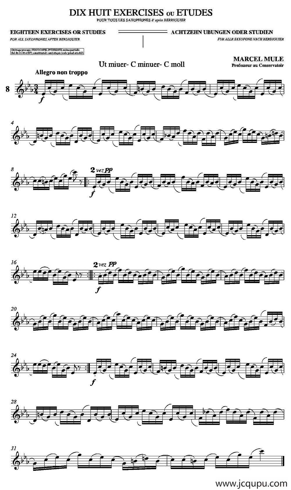 18 Exercicios ou Estudos de Marcel Mule - Enelruy Lira（马瑟·穆勒18首练习曲—8）简谱