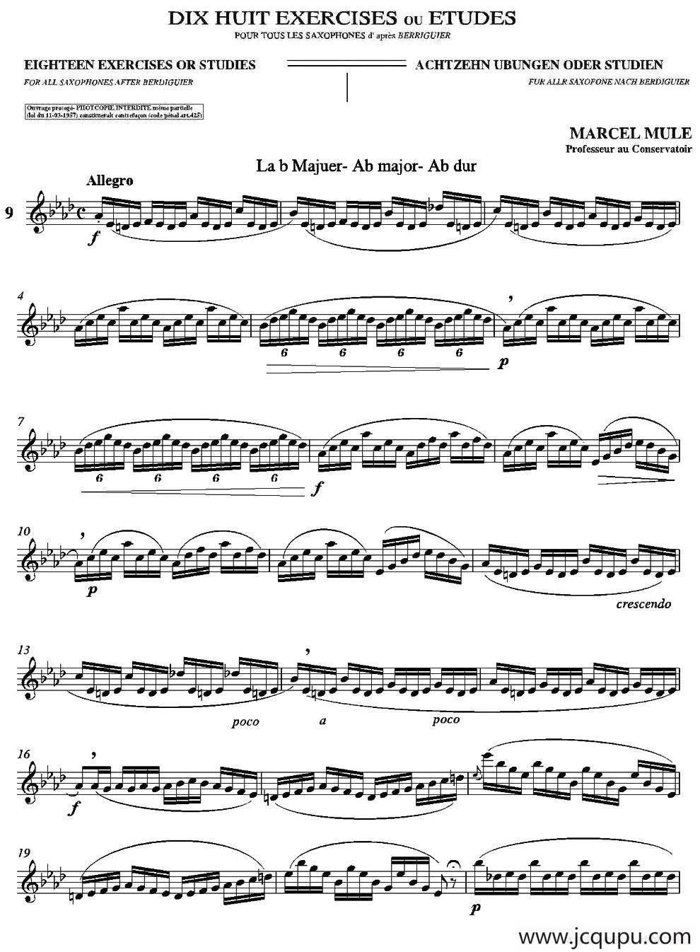 18 Exercicios ou Estudos de Marcel Mule - Enelruy Lira（马瑟·穆勒18首练习曲—9）简谱