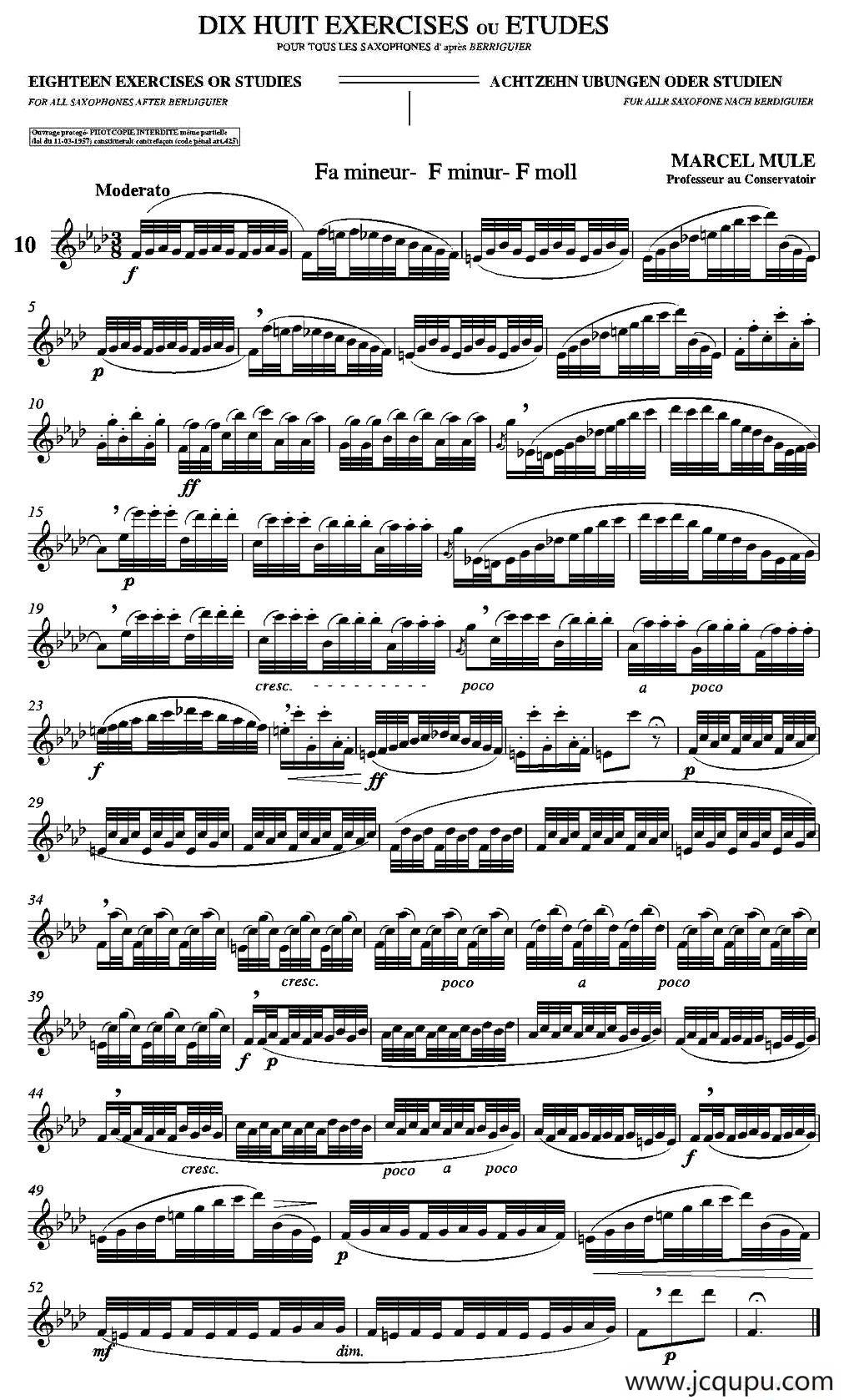 18 Exercicios ou Estudos de Marcel Mule - Enelruy Lira（马瑟·穆勒18首练习曲—10）简谱