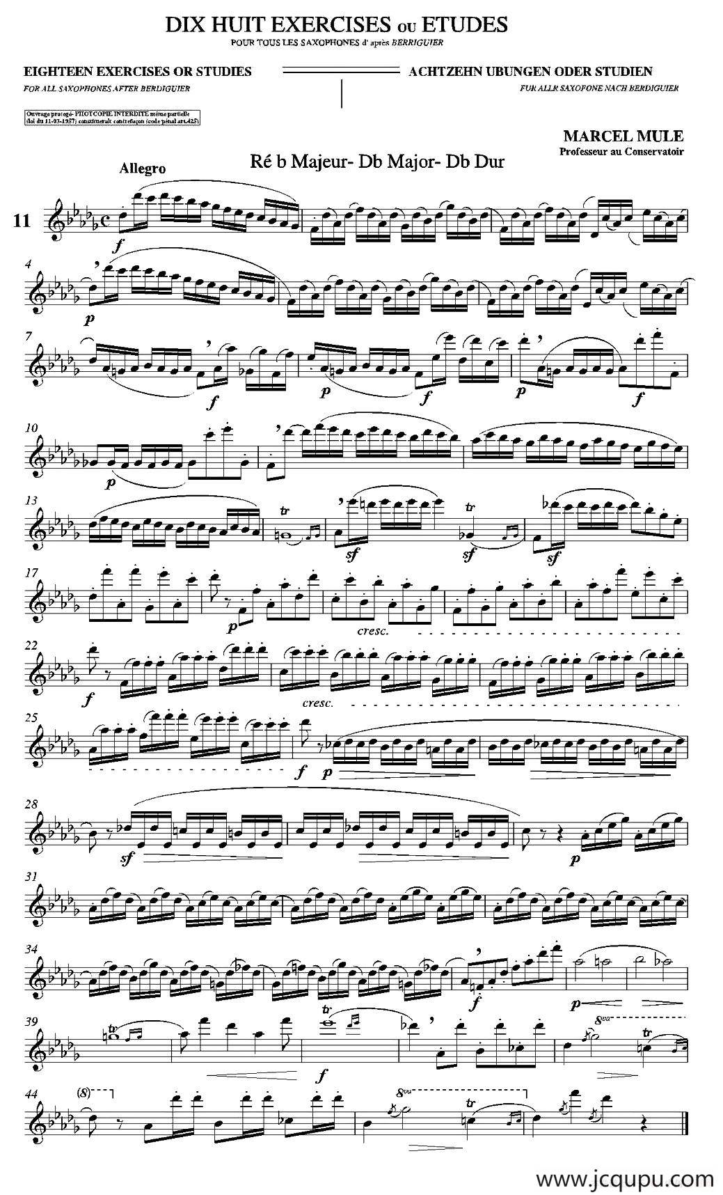 18 Exercicios ou Estudos de Marcel Mule - Enelruy Lira（马瑟·穆勒18首练习曲—11）简谱