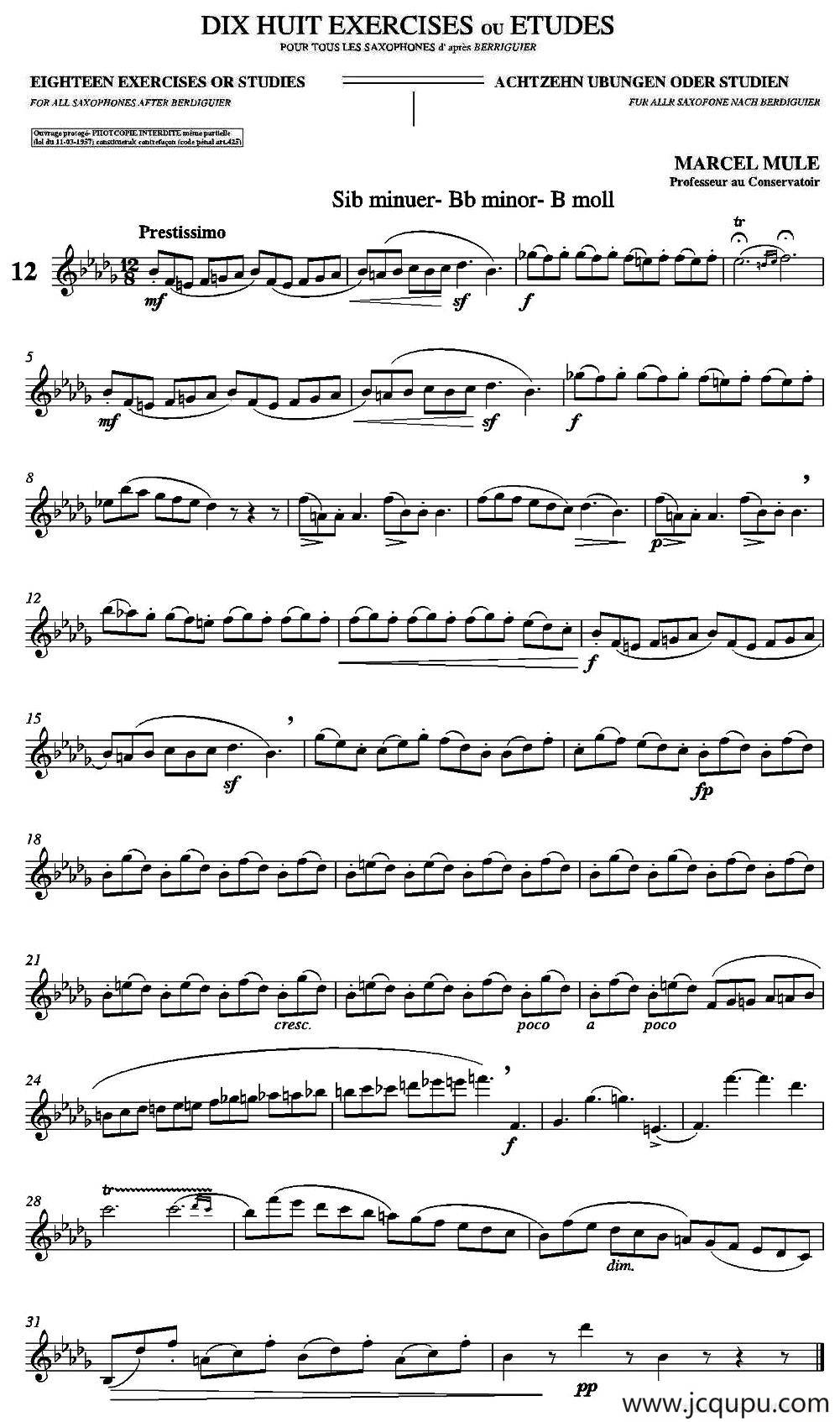 18 Exercicios ou Estudos de Marcel Mule - Enelruy Lira（马瑟·穆勒18首练习曲—12）简谱