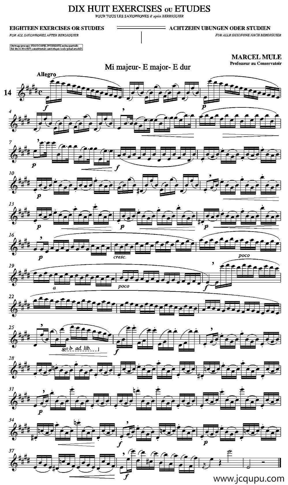 18 Exercicios ou Estudos de Marcel Mule - Enelruy Lira（马瑟·穆勒18首练习曲—14）简谱