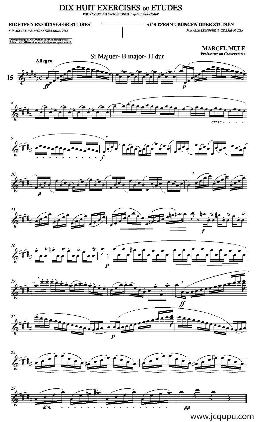 18 Exercicios ou Estudos de Marcel Mule - Enelruy Lira（马瑟·穆勒18首练习曲—15）简谱