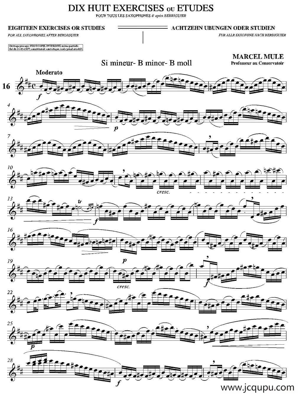 18 Exercicios ou Estudos de Marcel Mule - Enelruy Lira（马瑟·穆勒18首练习曲—16）简谱